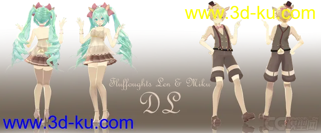 【MMD模型】800 Watchers Gift : Fluffoughts Len and Miku DL的图片1