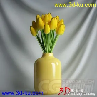 高精细模型花瓶 郁金香 有贴图的图片