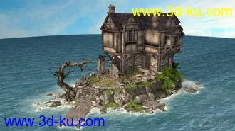 3D打印模型古建系列——中世纪房子 湖中房 孤岛房 海岛老房子 科幻大海漂浮屋 幻想世界的图片