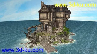 3D打印模型古建系列——中世纪房子 湖中房 孤岛房 海岛老房子 科幻大海漂浮屋 幻想世界的图片