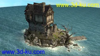 3D打印模型古建系列——中世纪房子 湖中房 孤岛房 海岛老房子 科幻大海漂浮屋 幻想世界的图片