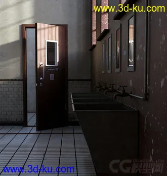 3D打印模型现代系列——影视级室内浴室 澡堂 集体浴室 复古老式浴室 室内场景的图片