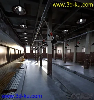 3D打印模型现代系列——影视级室内浴室 澡堂 集体浴室 复古老式浴室 室内场景的图片