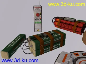3D打印模型爆破手雷——手榴弹 C4炸弹 定时炸弹 雷管 水雷 地雷 爆破雷全套的图片