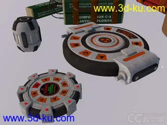 3D打印模型爆破手雷——手榴弹 C4炸弹 定时炸弹 雷管 水雷 地雷 爆破雷全套的图片