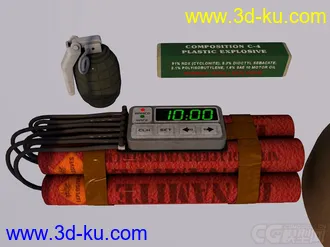 3D打印模型爆破手雷——手榴弹 C4炸弹 定时炸弹 雷管 水雷 地雷 爆破雷全套的图片