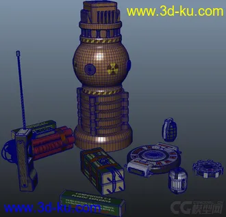 3D打印模型爆破手雷——手榴弹 C4炸弹 定时炸弹 雷管 水雷 地雷 爆破雷全套的图片
