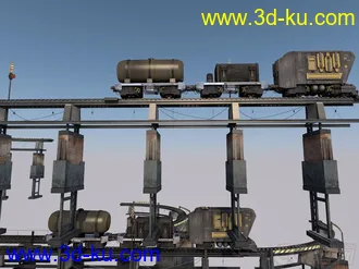 3D打印模型现代系列—铁轨 轻轨 铁路 轨道 钢轨 高架桥 悬浮铁轨 精致运输车 油罐车 货物车 动车的图片