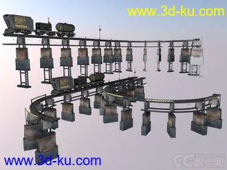 3D打印模型现代系列—铁轨 轻轨 铁路 轨道 钢轨 高架桥 悬浮铁轨 精致运输车 油罐车 货物车 动车的图片