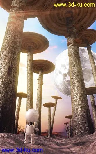 3D打印模型闲着无聊随便做的机器人科幻树林，场景比较简单，主要是后期校色的效果的图片