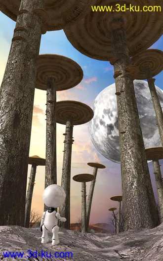 3D打印模型闲着无聊随便做的机器人科幻树林，场景比较简单，主要是后期校色的效果的图片