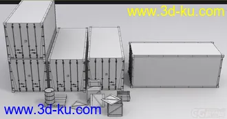 3D打印模型集装箱 油桶 木箱 木板 货轮道具 写实集装箱的图片
