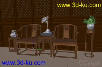 3D打印模型古风场景 茶几 桌椅的图片