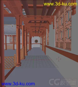 3D打印模型古建筑走廊的图片
