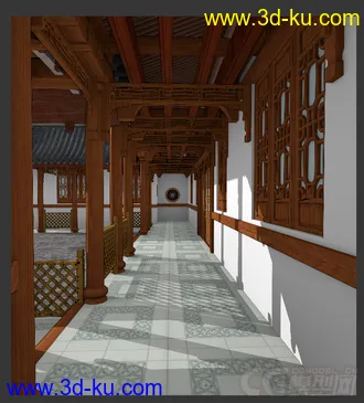 3D打印模型古建筑走廊的图片