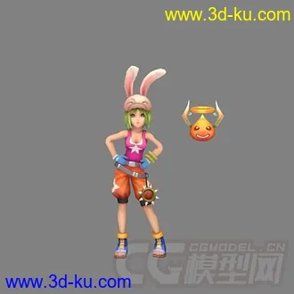 3D打印模型兔耳朵帽子女孩，带绑定，带动画的图片