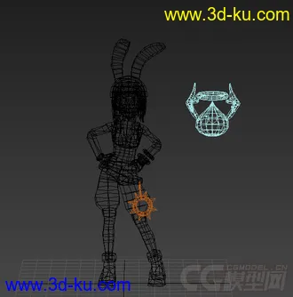 3D打印模型兔耳朵帽子女孩，带绑定，带动画的图片