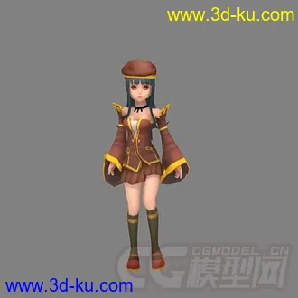 大眼睛，贝雷帽女孩带绑定带动画模型下载的图片