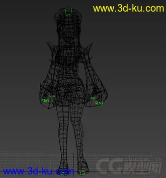 大眼睛，贝雷帽女孩带绑定带动画模型下载的图片