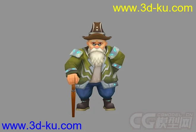 白胡子戴帽子拄拐杖的老人带绑定有动画的模型的图片1