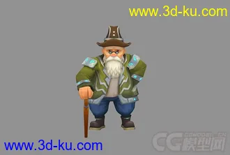 白胡子戴帽子拄拐杖的老人带绑定有动画的模型的图片
