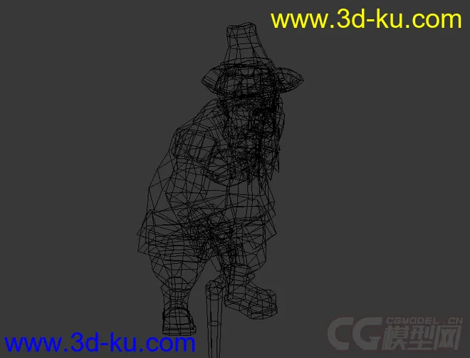白胡子戴帽子拄拐杖的老人带绑定有动画的模型的图片2