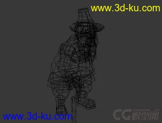 白胡子戴帽子拄拐杖的老人带绑定有动画的模型的图片