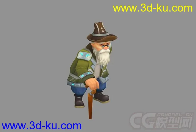 白胡子戴帽子拄拐杖的老人带绑定有动画的模型的图片3