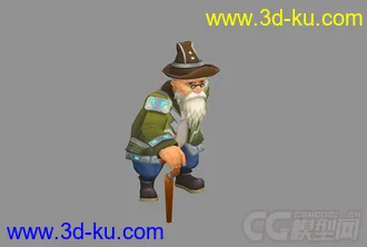 白胡子戴帽子拄拐杖的老人带绑定有动画的模型的图片