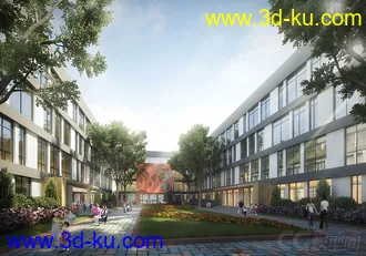 3D打印模型好久没回来了------某小学学校内庭现代风格 贴图代理全的图片