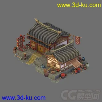 3D打印模型古代酒馆，酒家  有贴图 带PSD文件   超精细的图片
