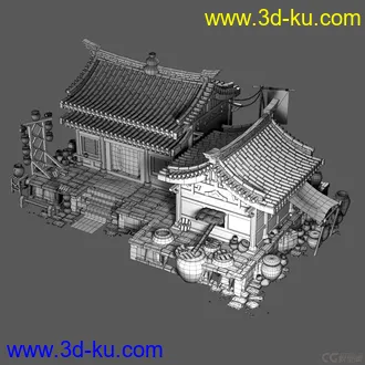 3D打印模型古代酒馆，酒家  有贴图 带PSD文件   超精细的图片