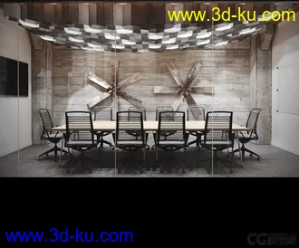 3D打印模型漂亮的艺术办公室，干净整洁的工作室，室内桌椅的图片