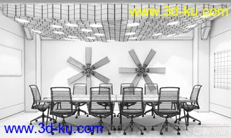 3D打印模型漂亮的艺术办公室，干净整洁的工作室，室内桌椅的图片