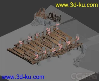 3D打印模型木桥，山石，假山石头的图片