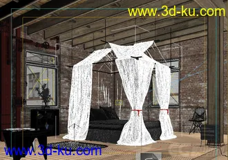 3D打印模型漂亮的别墅卧室内景，吊床，艺术空间装饰风格内室的图片