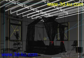 3D打印模型漂亮的别墅卧室内景，吊床，艺术空间装饰风格内室的图片