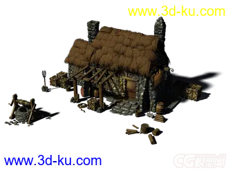 3D打印模型三转二的石屋 茅草屋的图片