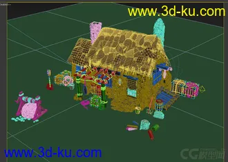 3D打印模型三转二的石屋 茅草屋的图片