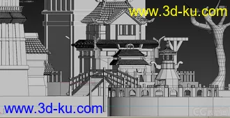 3D打印模型一个中国风没贴材质的场景  会有人喜欢吗？的图片