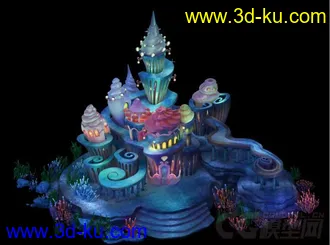 3D打印模型一个非常漂亮的卡通场景 海底场景 海底城堡 海底宫殿的图片