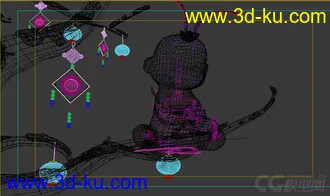 3D打印模型小猴蹲树上垂钓 春节小猴 猴年 春节 猴年大吉的图片