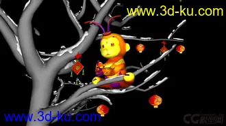 3D打印模型小猴蹲树上垂钓 春节小猴 猴年 春节 猴年大吉的图片