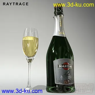 马蒂尼-阿斯蒂红酒酒瓶酒杯模型的图片