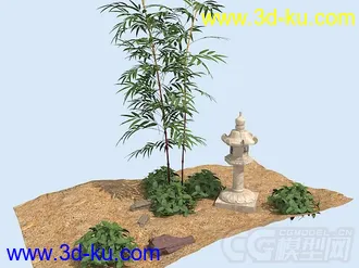 3D打印模型竹子，塔，草丛沙地的图片