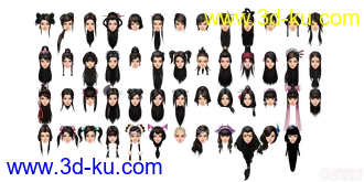 3D打印模型一套女人的发型贴图，发型挺全的的图片