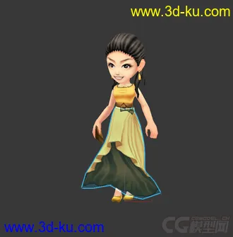 3D打印模型Q版，女生，低模，裙子的图片