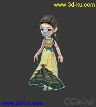 3D打印模型Q版，女生，低模，裙子的图片