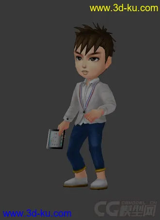 3D打印模型拿IPAD的男孩，低模，Q版，免费的图片