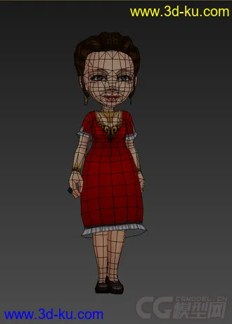 3D打印模型Q版，女人，传裙子，低模，免费的图片